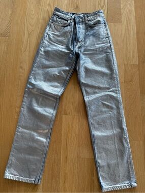 Reformation - Metallic Silver Blue Straight-Leg Jeans - 23